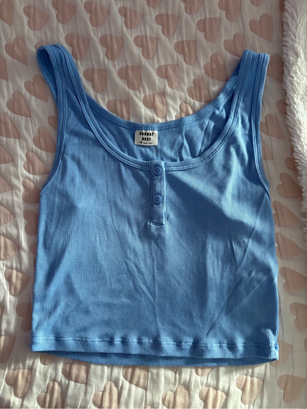 Sunday Best Light Blue Ribbed Henley Crop Tank